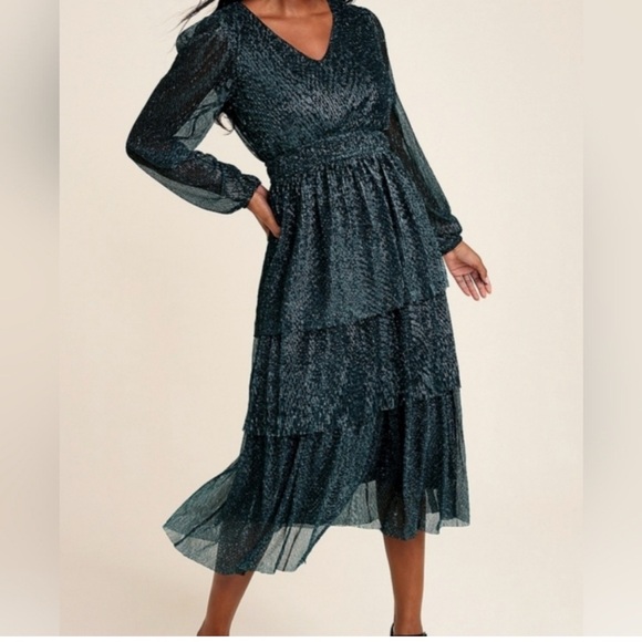 Maurices Dresses & Skirts - Maurices Plisse Elegant Green Tiered Sparkle Women's Dress